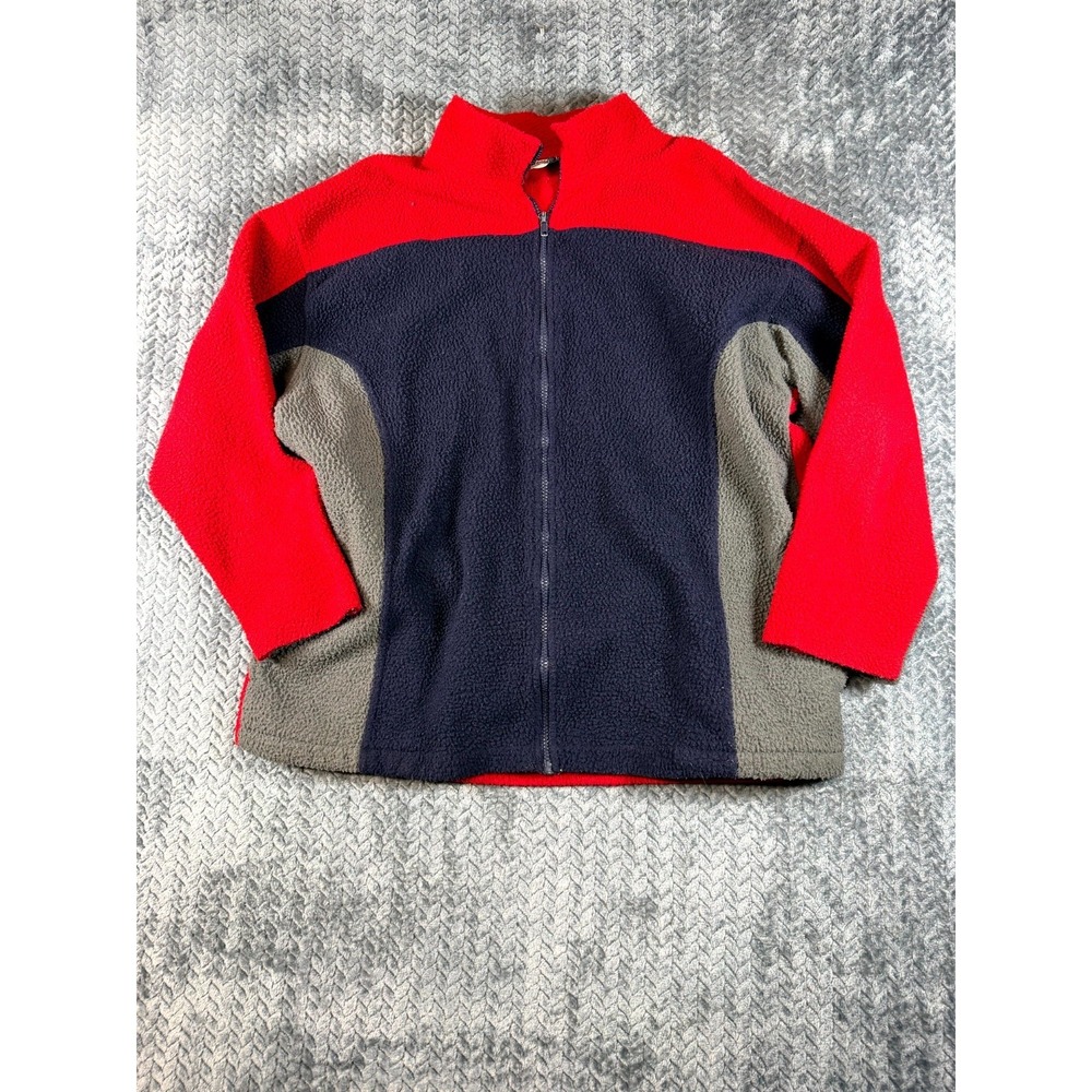 Misty Ki Fleece Jacket Womens 3X Blue Red Colorblock Mock Neck Outerwear‎ Zip Up